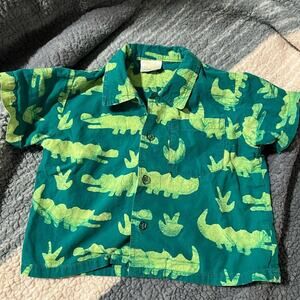 Boys 24m Green Alligator Print Short Sleeve Button Up Shirt